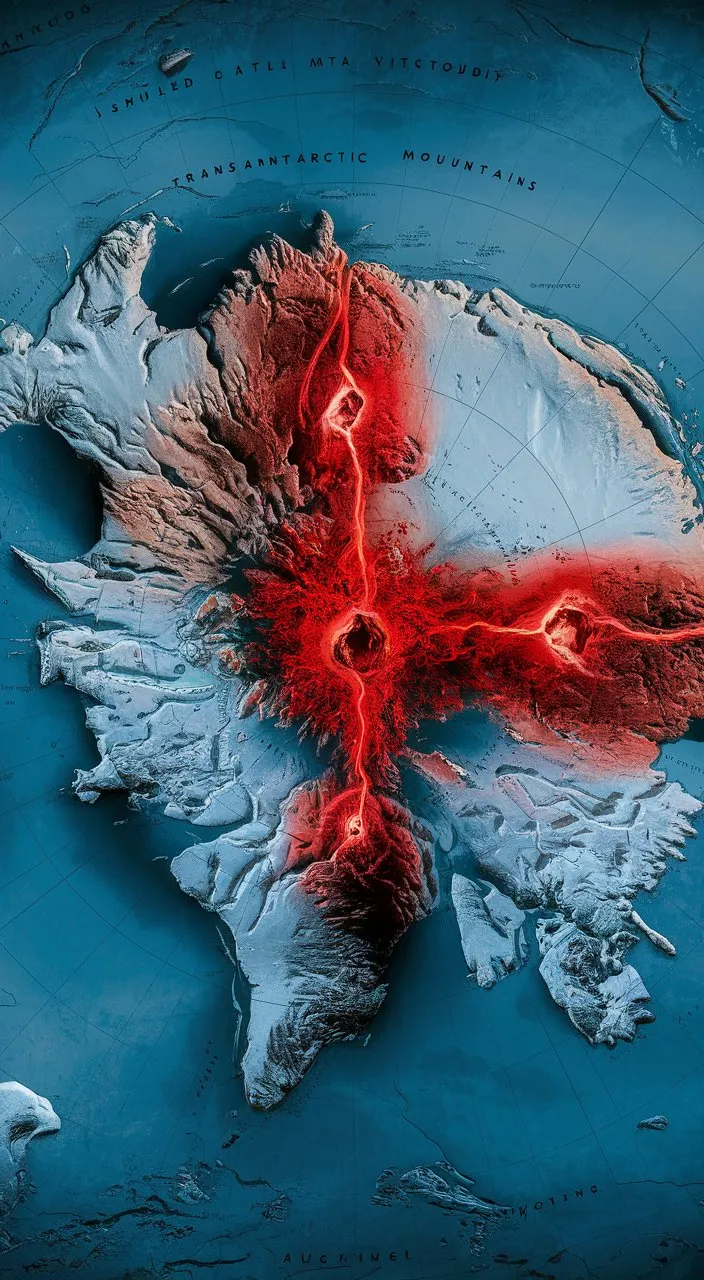 a map of iceland with a red light in the middle of it