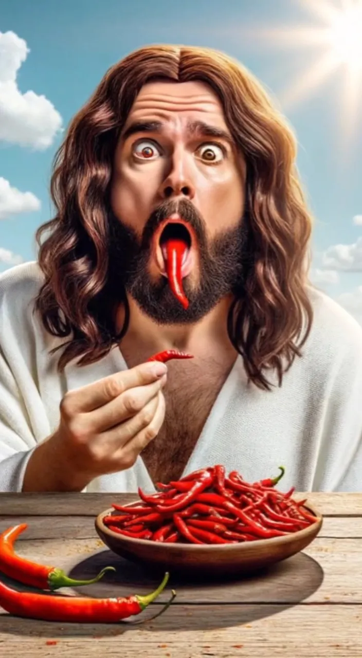 a man with long hair and beard holding a spoon in front of a bowl of