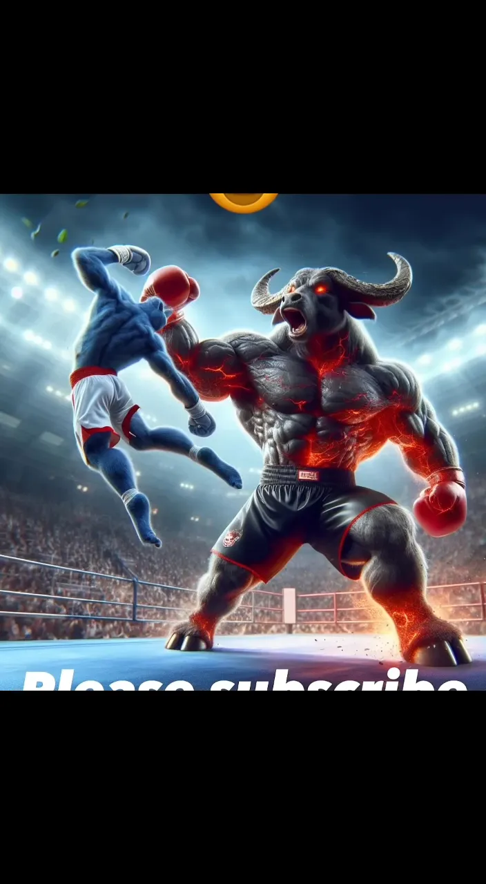 a poster of a bull and a man in a boxing ring