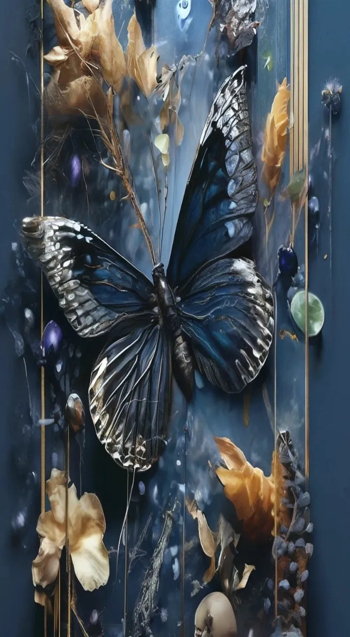 a painting of a blue butterfly on a blue background