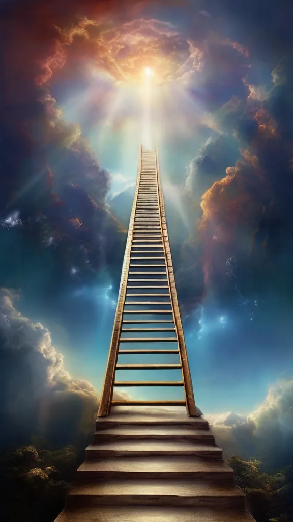 a stairway leading up to the sky with clouds