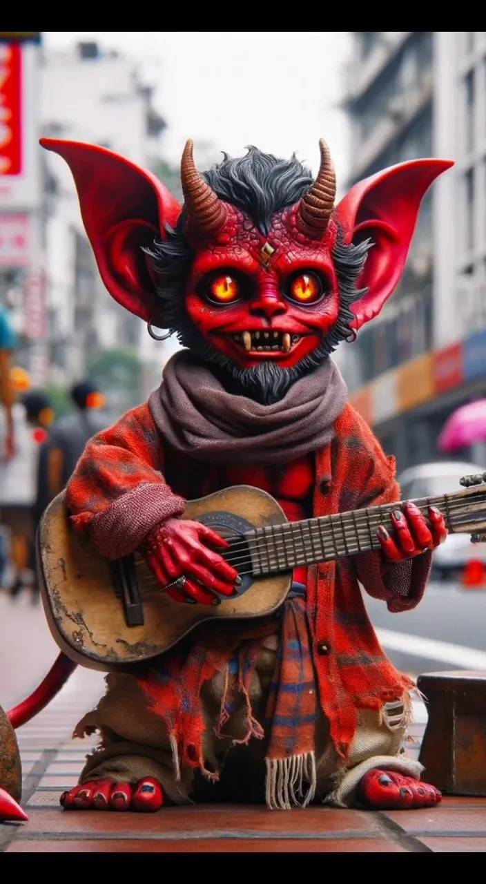 a statue of a demon playing a guitar