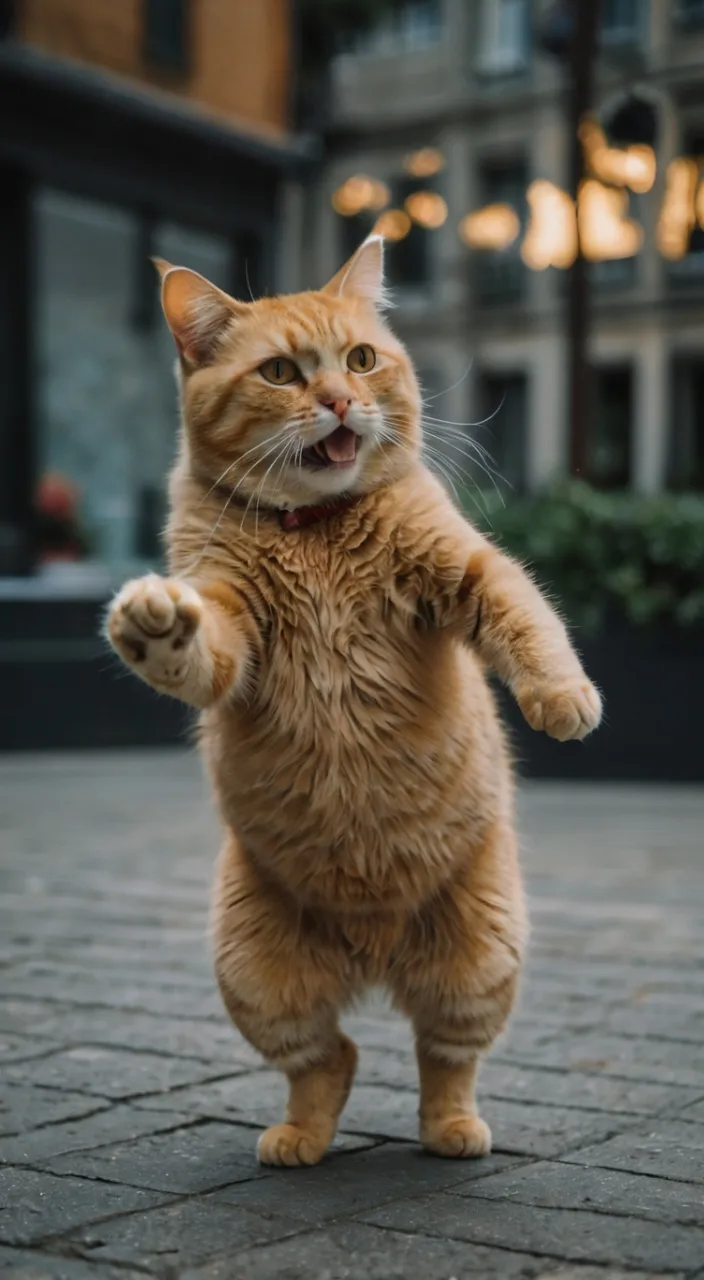 an orange cat standing on its hind legs