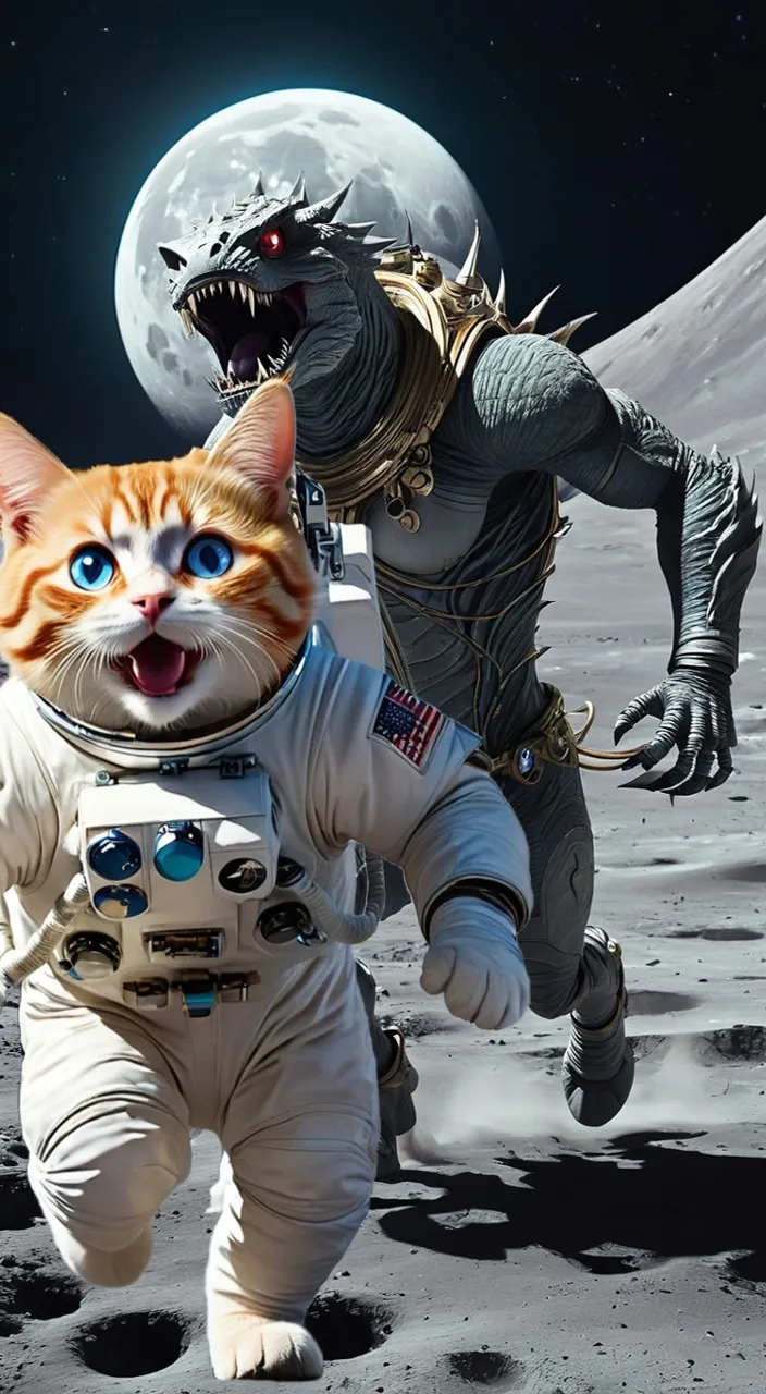 a cat in an astronaut's suit and an alien cat in a space suit