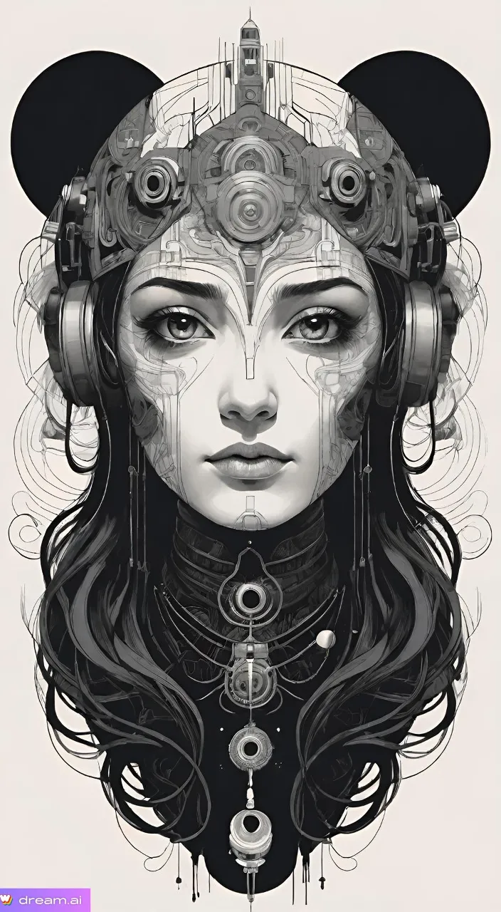 a ink woman with headphones