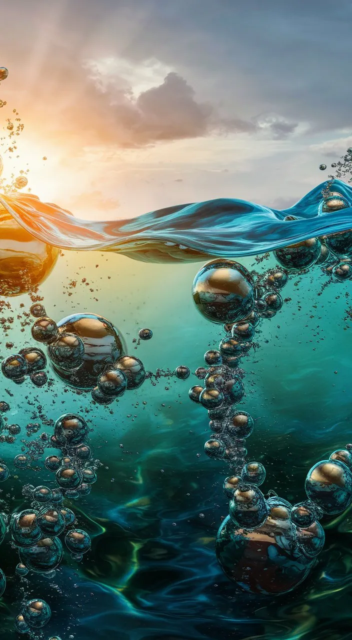 a group of bubbles floating in the water