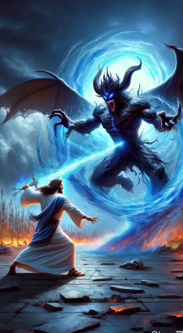 a painting of a demon attacking a demon