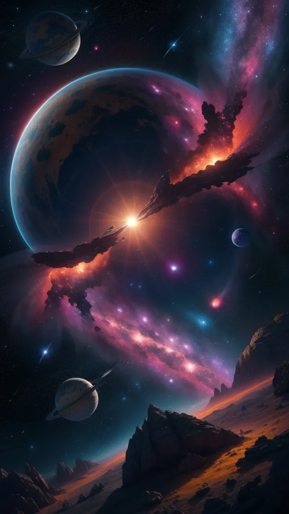 a space scene with planets and stars