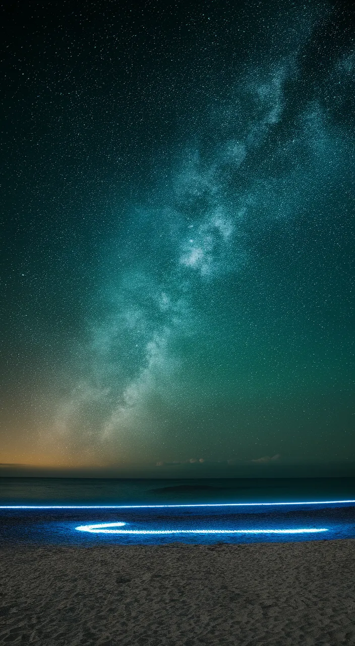 the night sky is filled with stars above the ocean