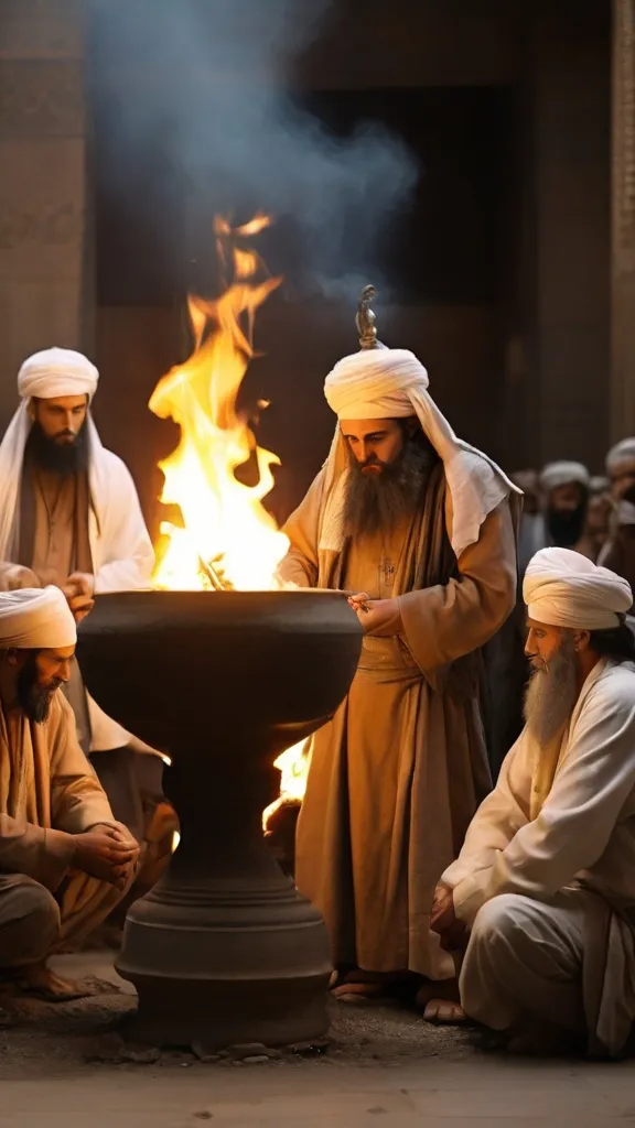 a group of men sitting around a fire pit