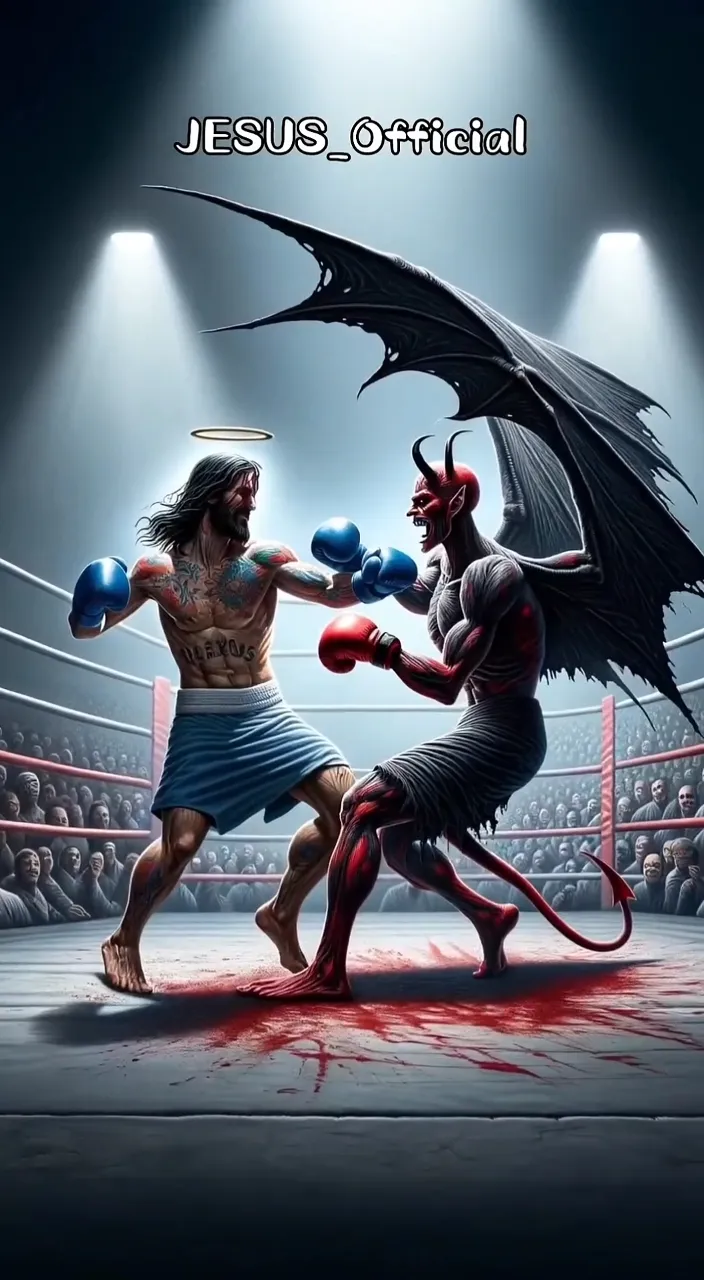 a painting of two men fighting in a boxing ring