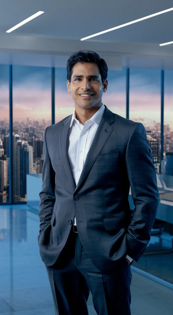 a man in a suit standing in front of a window ready for a meeting