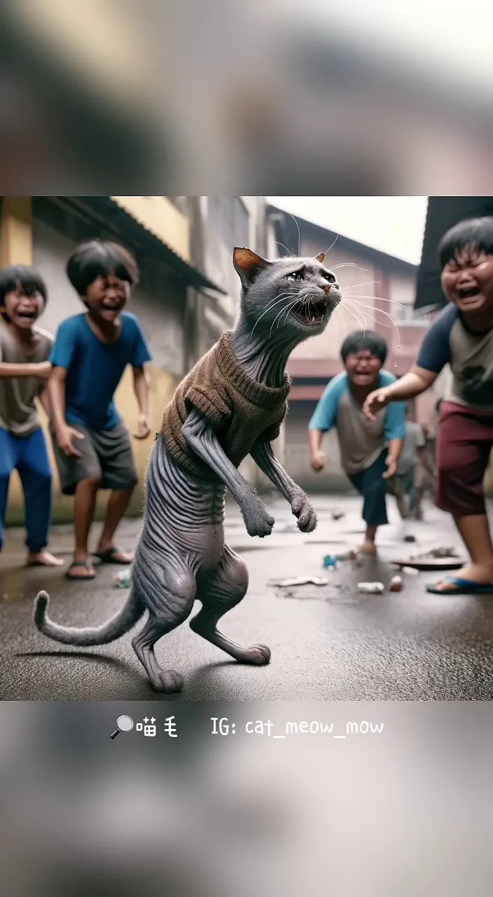 a group of children playing with a cat statue