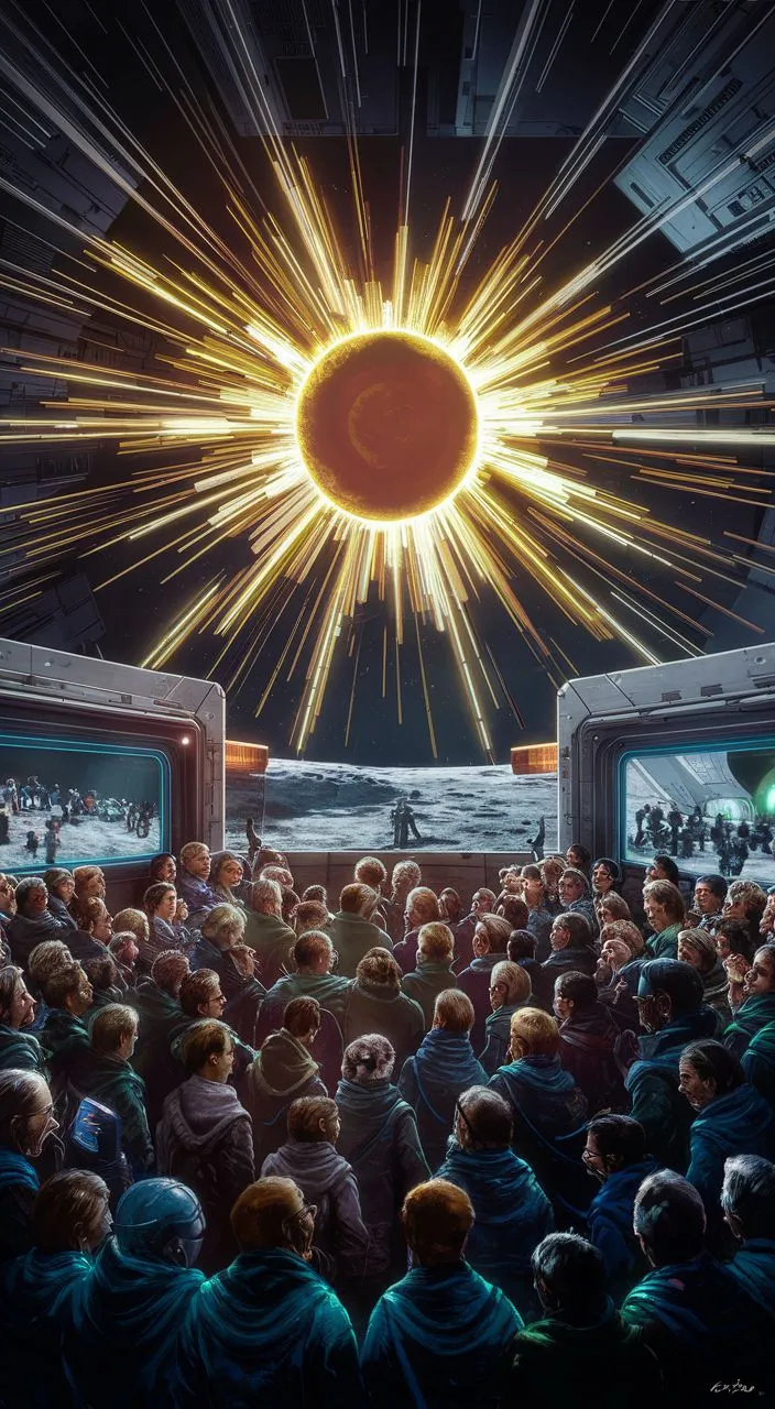 a crowd of people watching the sun