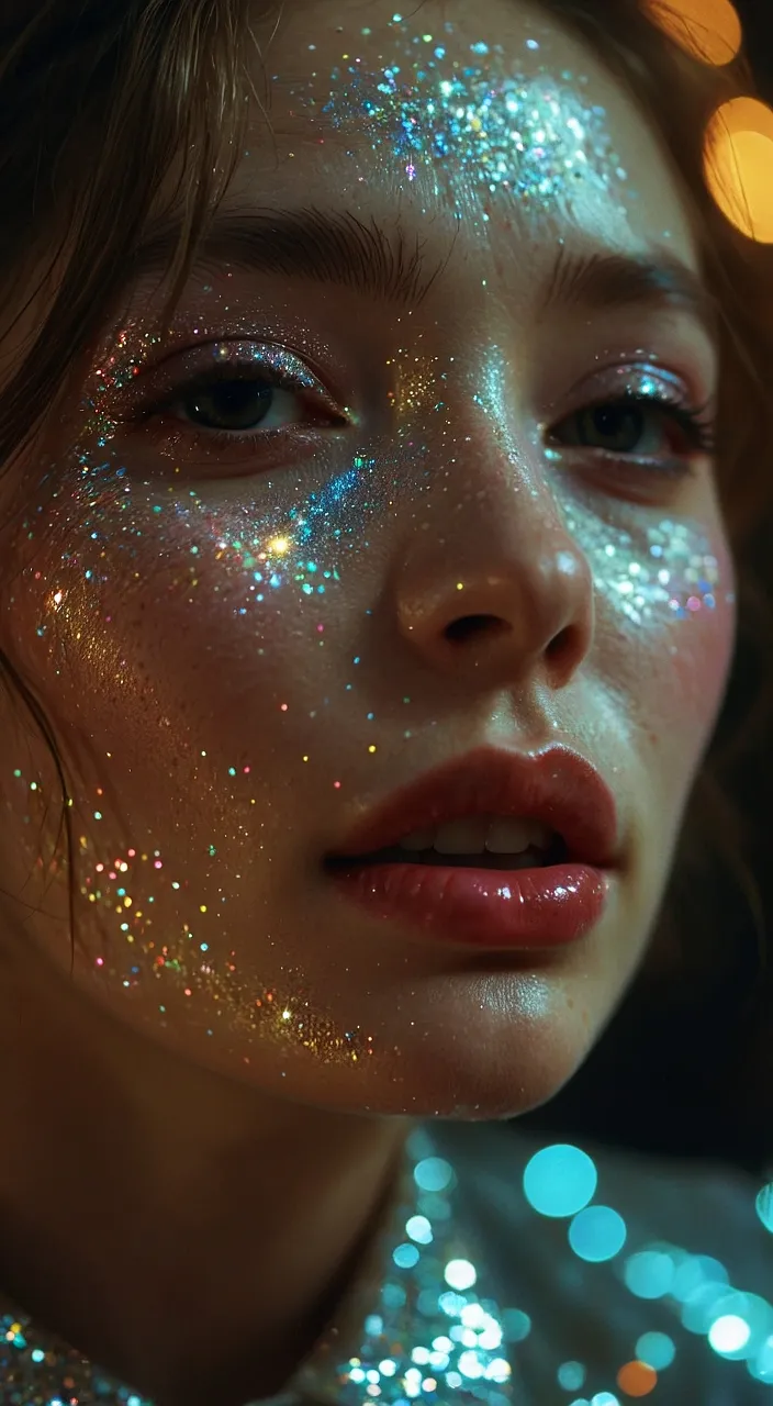 a woman with glitter on her face