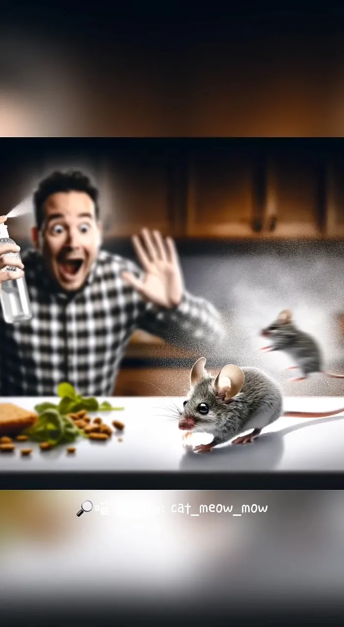 a man holding a spray bottle in front of a mouse