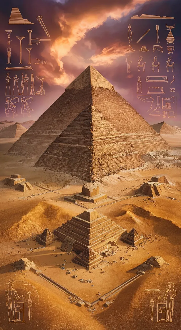 the great pyramid of giza is surrounded by egyptian symbols