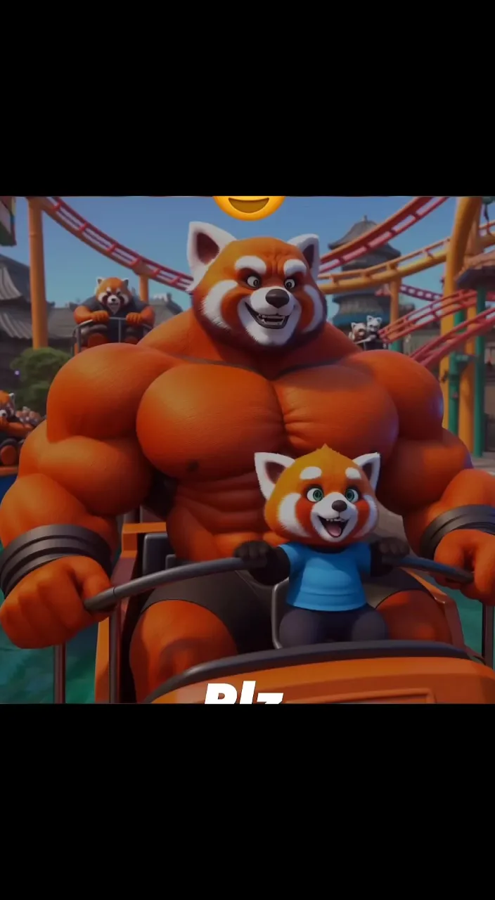 a red panda riding on the back of a roller coaster