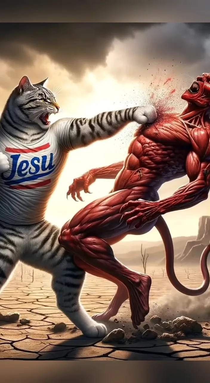 a tiger and a cat are fighting in the desert