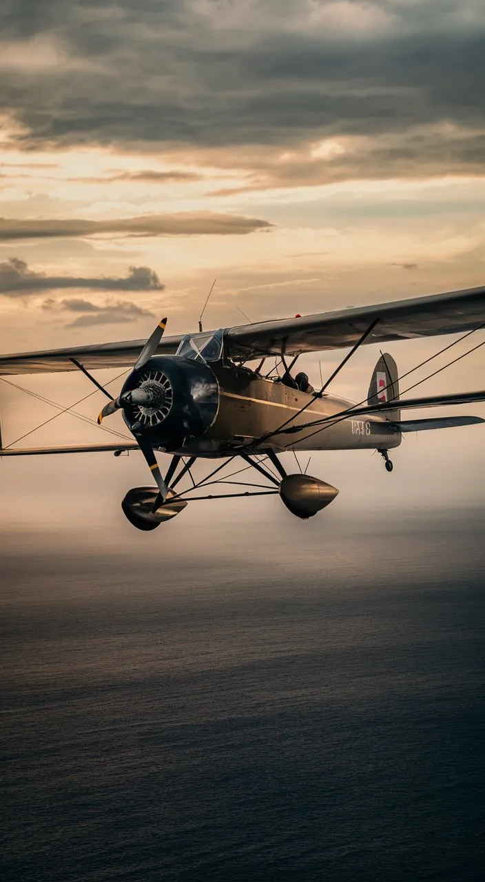 a single engine plane flying over the ocean