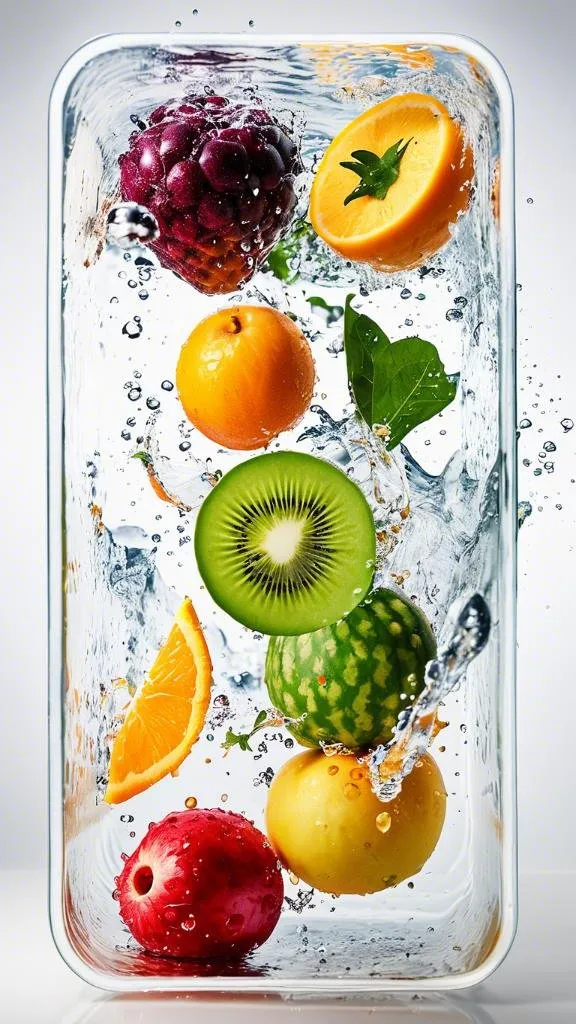 a glass container filled with different types of fruit