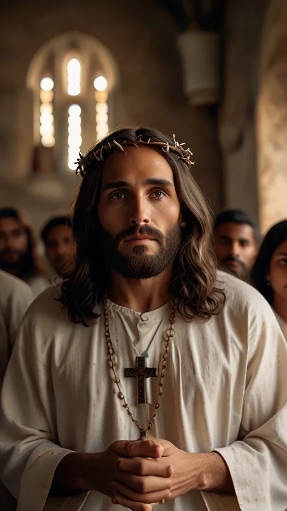 a man wearing a crown standing in front of a group of people