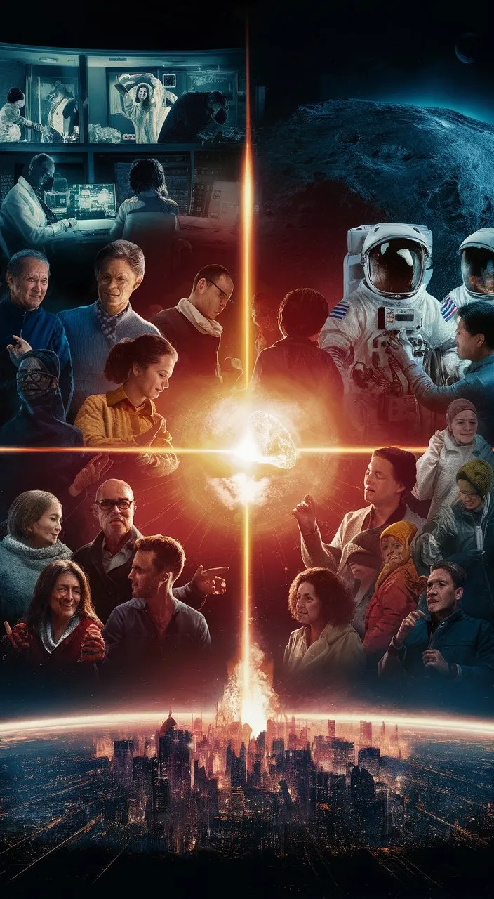 a movie poster with a group of people in space