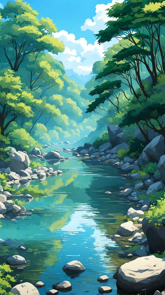 a river running through a lush green forest