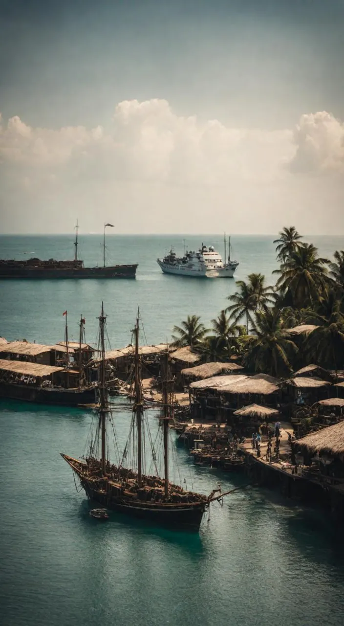 a large boat floating on top of a body of water