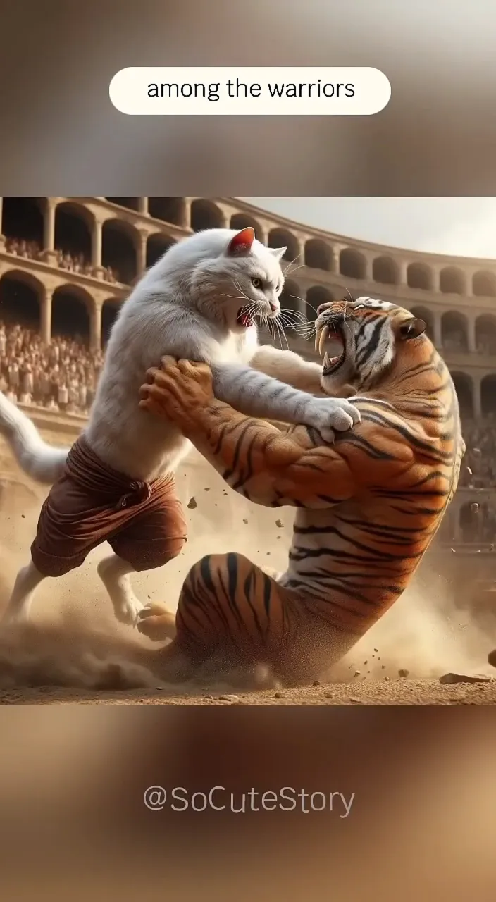 a white tiger and a white tiger fighting in a stadium