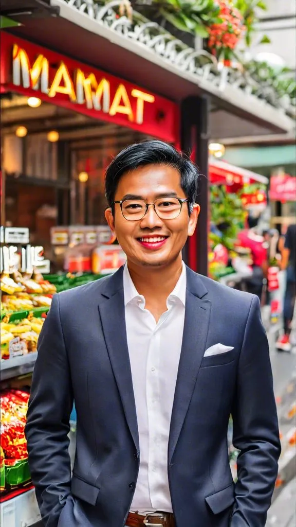 a man in a suit standing in front of a store