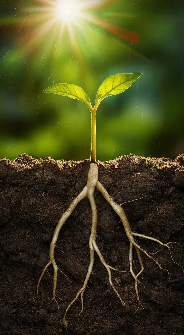 a close up of a plant with roots