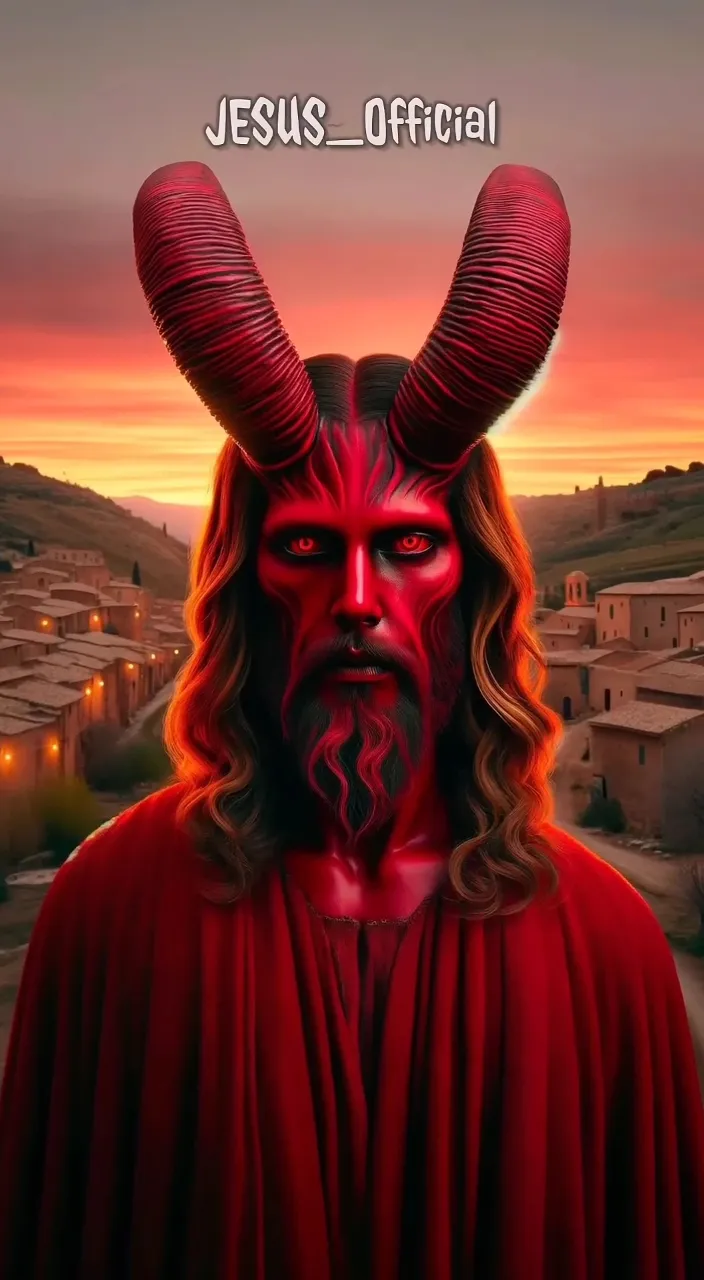 a man with horns on his head wearing a red robe