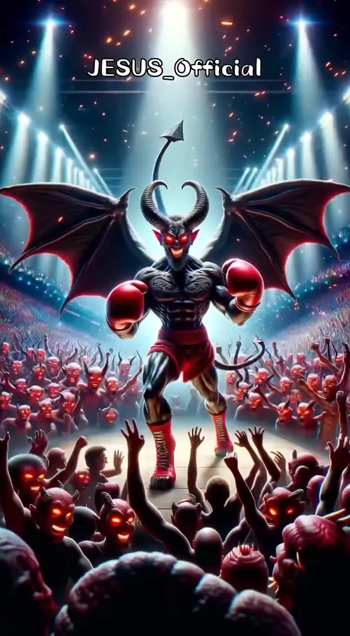 a movie poster with a demon in the middle of a crowd