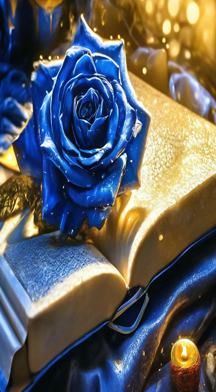 a blue rose sitting on top of an open book