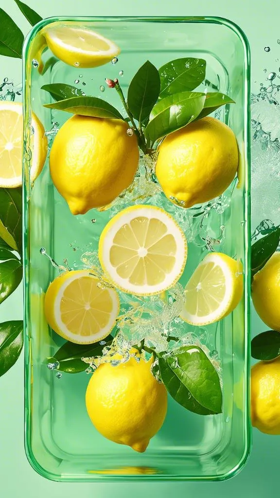 a group of lemons with water splashing on them