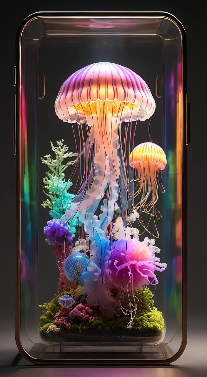 a display of jellyfish in a glass case