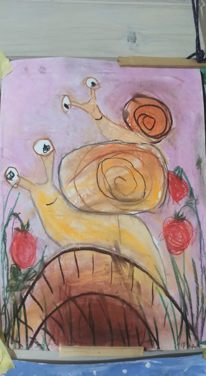 a drawing of a snail and a snail on a bridgenot not illusion 