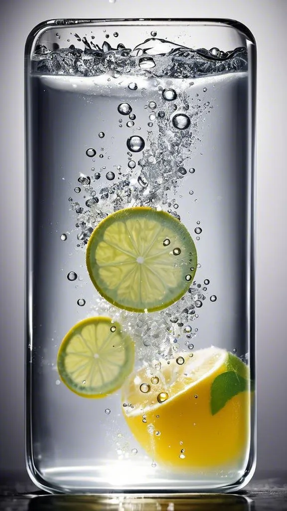 a glass of water with lemons and limes in it