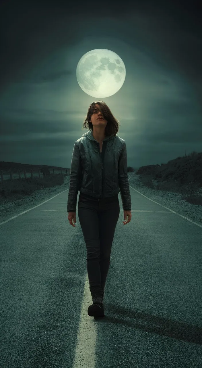 The woman gets back on her feet and continues her walk along the deserted road, while the moonlight gently envelops her.  The obsession with the man is still present in her mind, but she now agrees to face reality and find her inner strength to move forward.