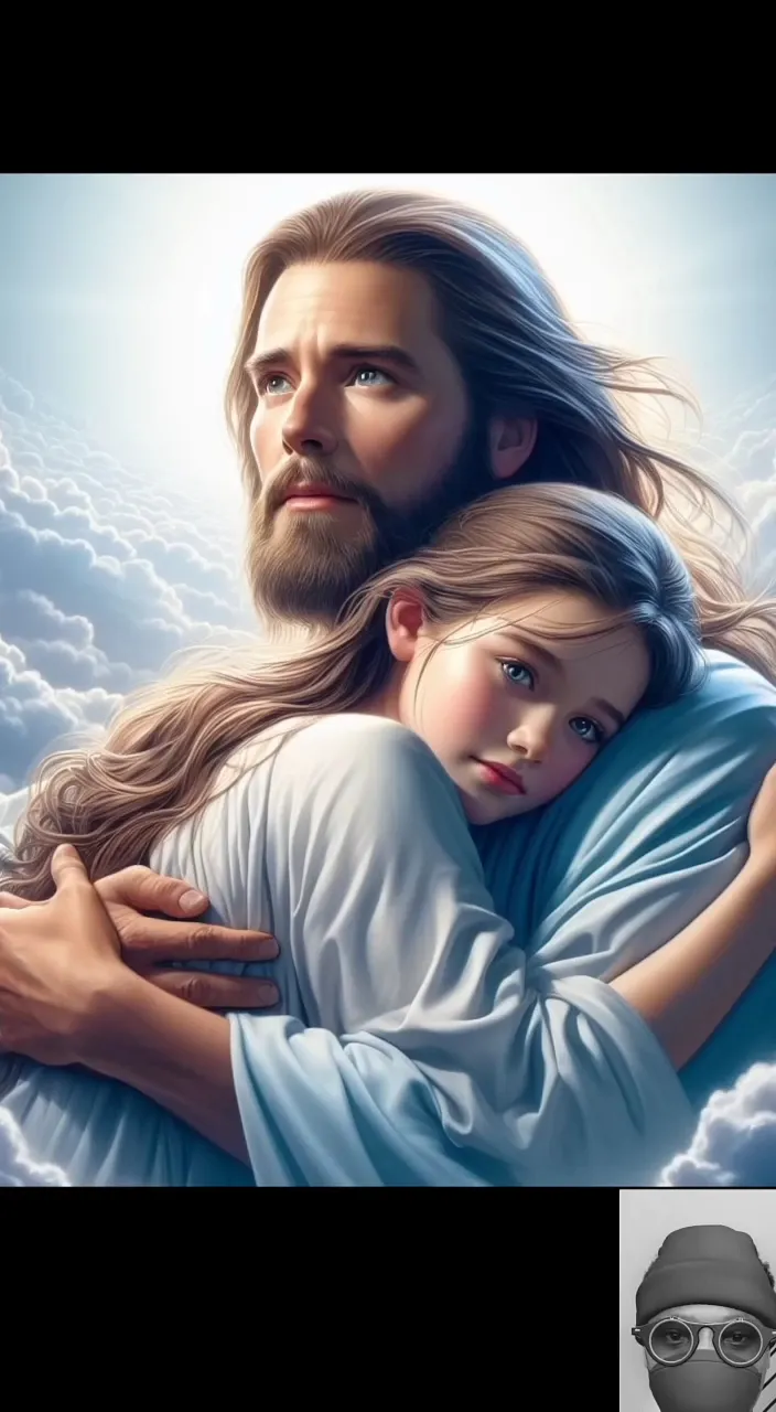 a painting of jesus holding a little girl in his arms