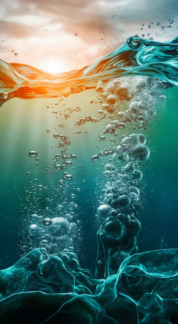 an underwater view of the ocean with bubbles