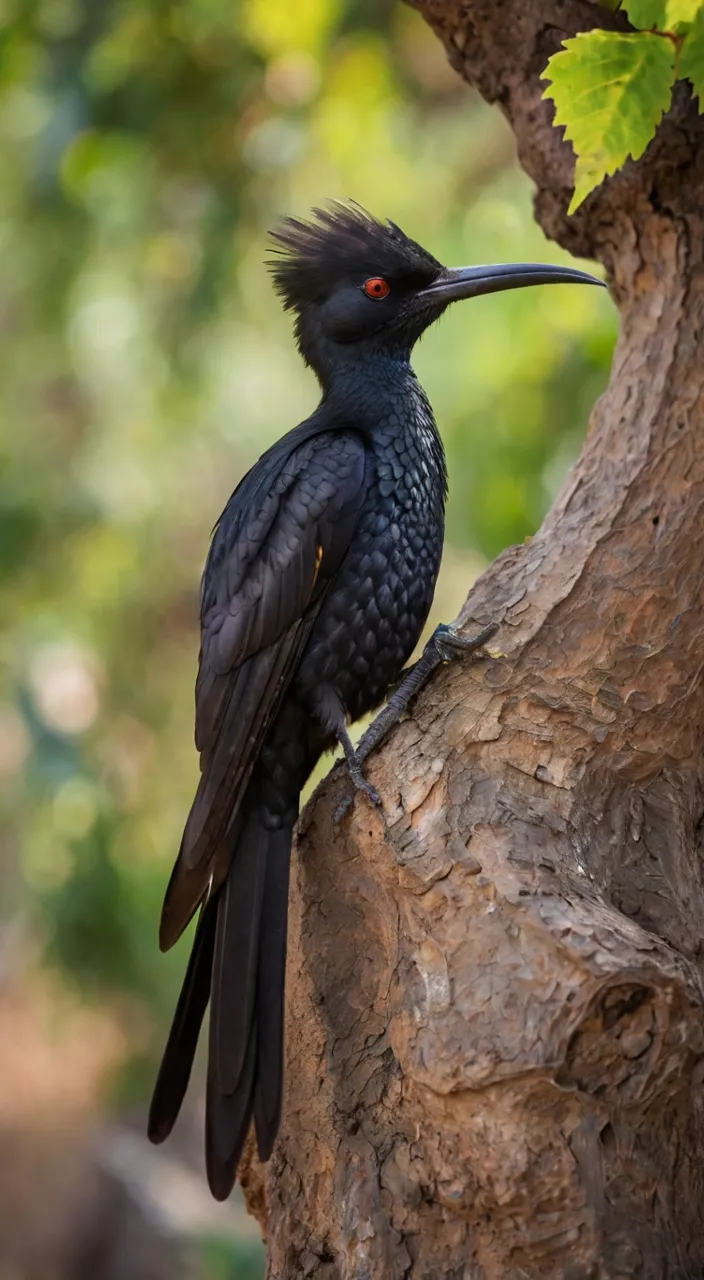 a black bird perched on a tree branch