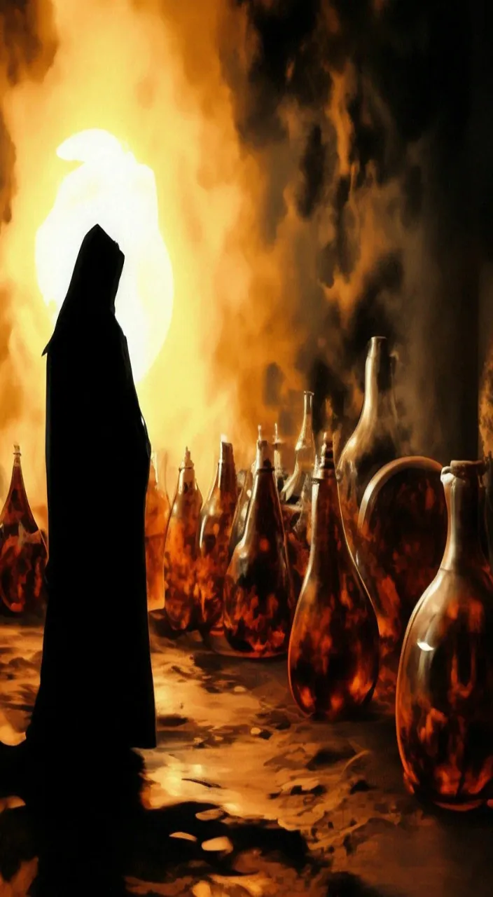 a man standing in front of a bunch of glass bottles