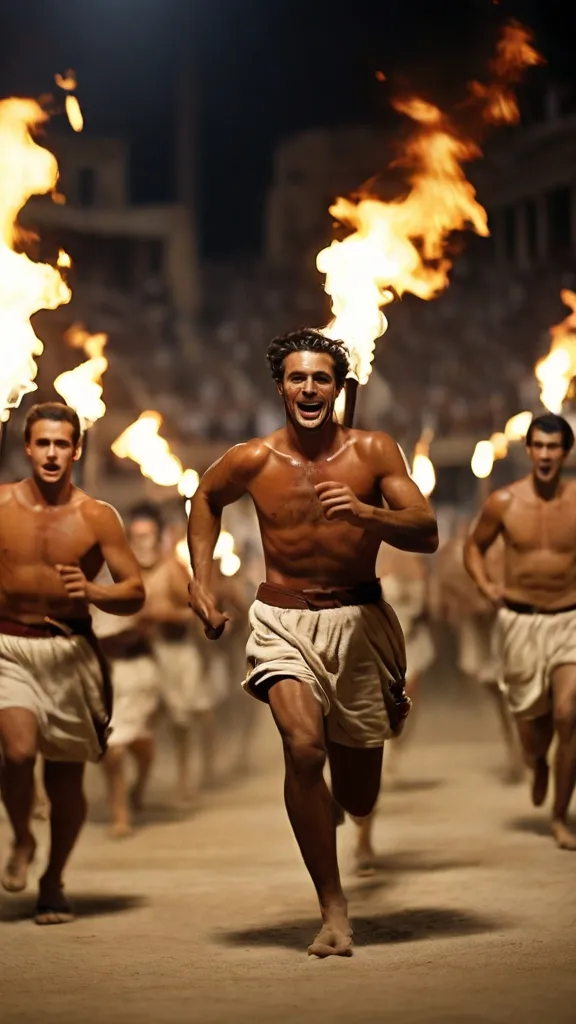 a group of men running down a street next to each other