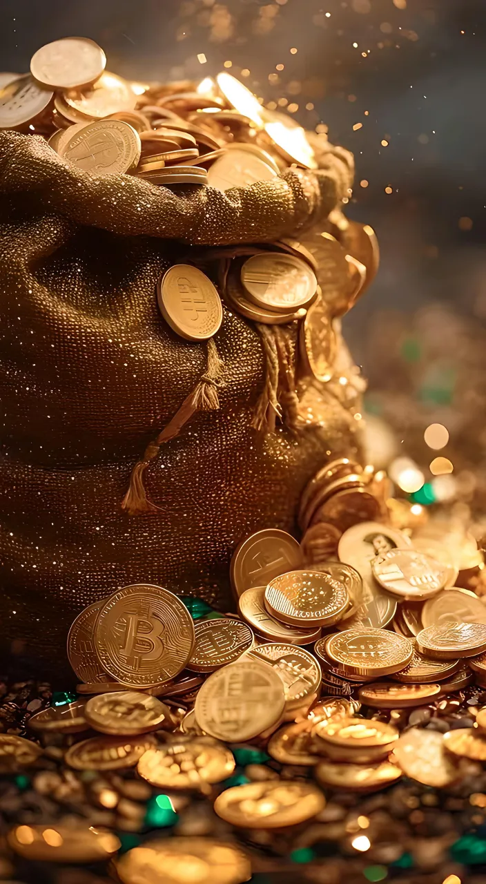 a bag full of gold coins sitting on top of a table