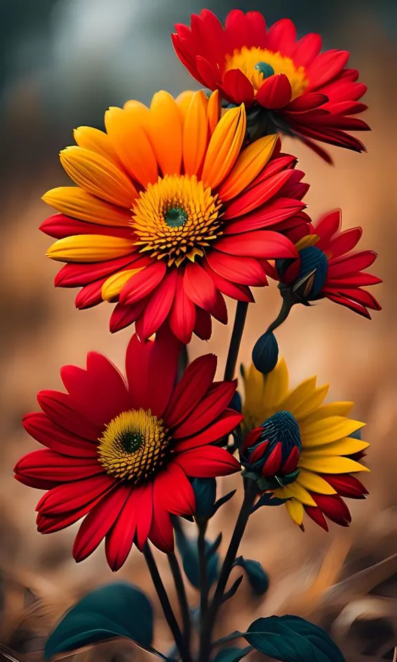 a bunch of flowers that are sitting in the dirt