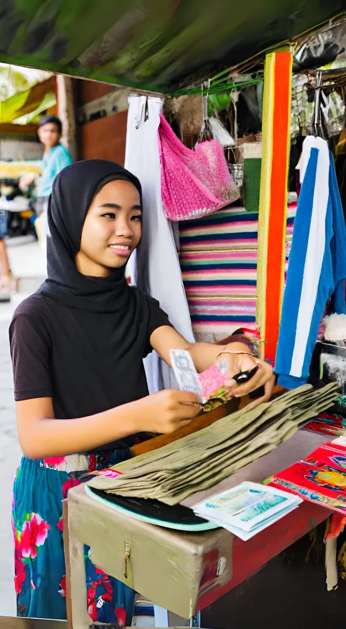 a woman in a hijab is shopping at a market