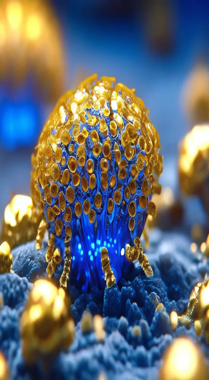 a close up of a blue and yellow object