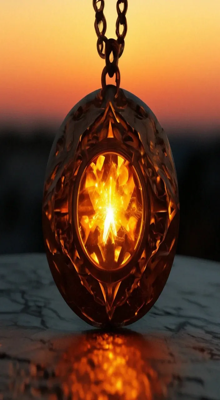 a pendant with a glowing light inside of it